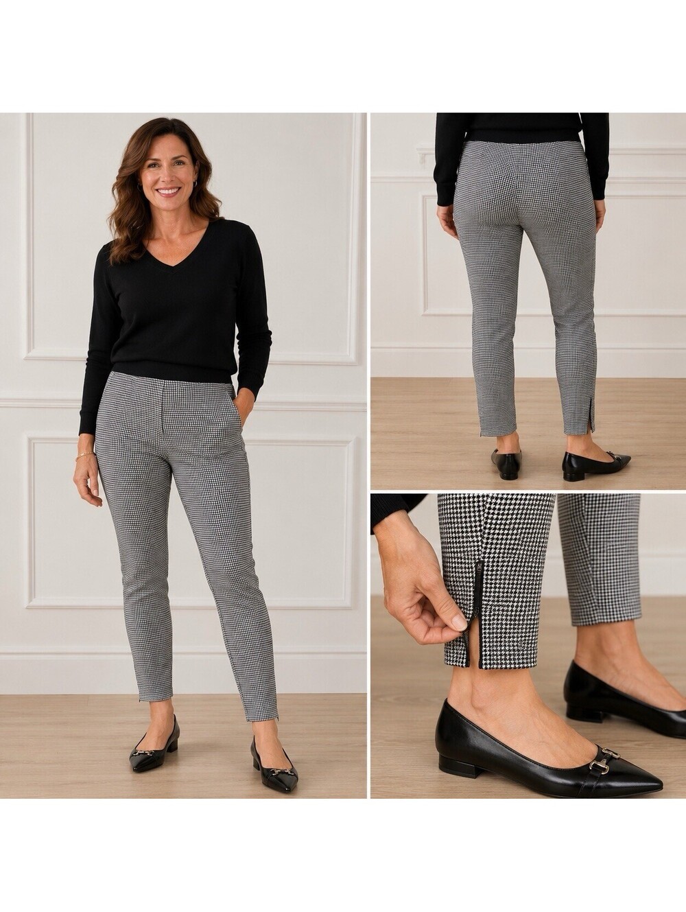 Talbots Soho Ankle Pants Size 6 Black White Houndstooth Pull On Stretch Career